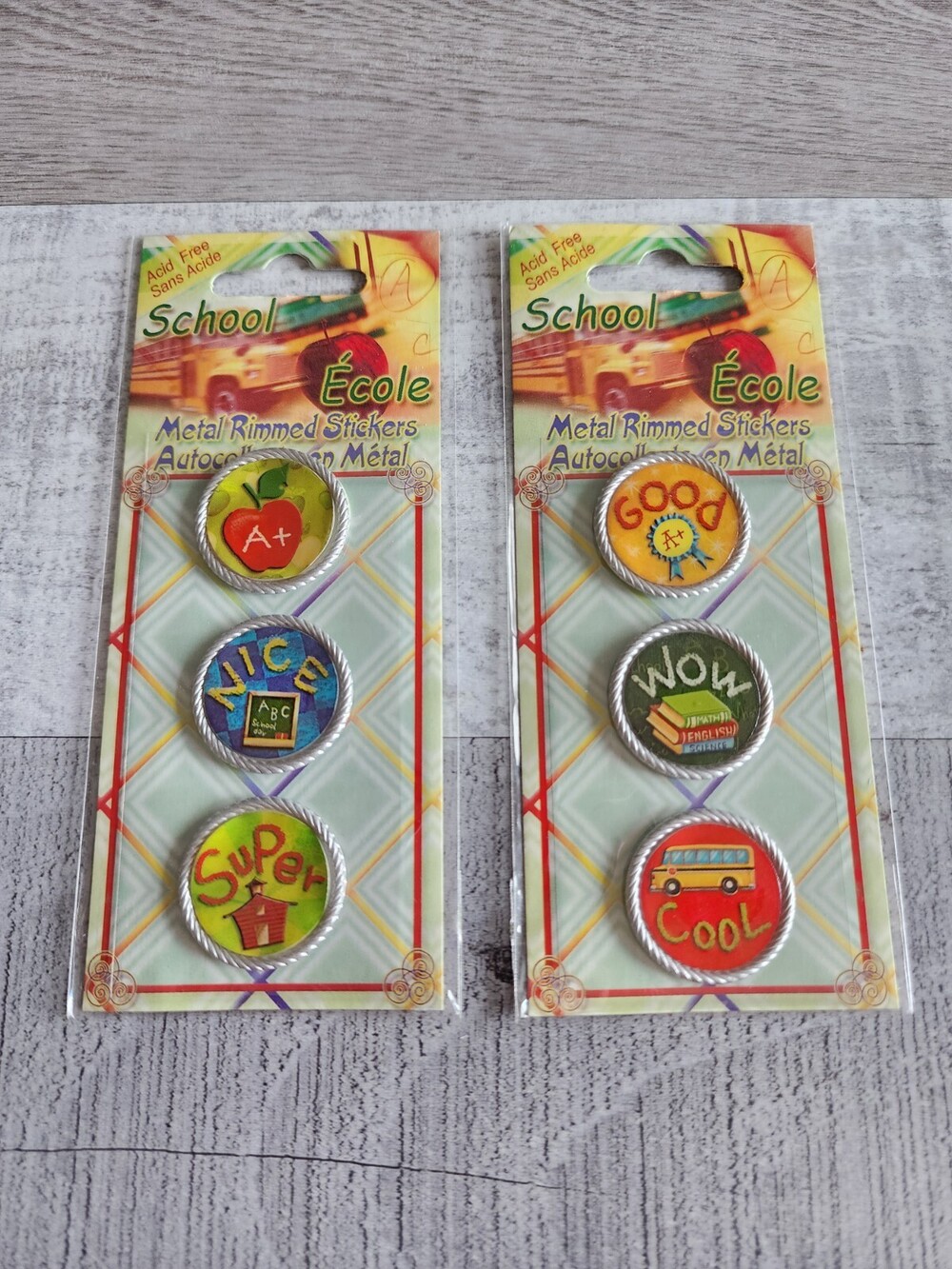 School Metal Rimmed Stickers Scrapbook Card Journal 3D Embellishments NEW #48